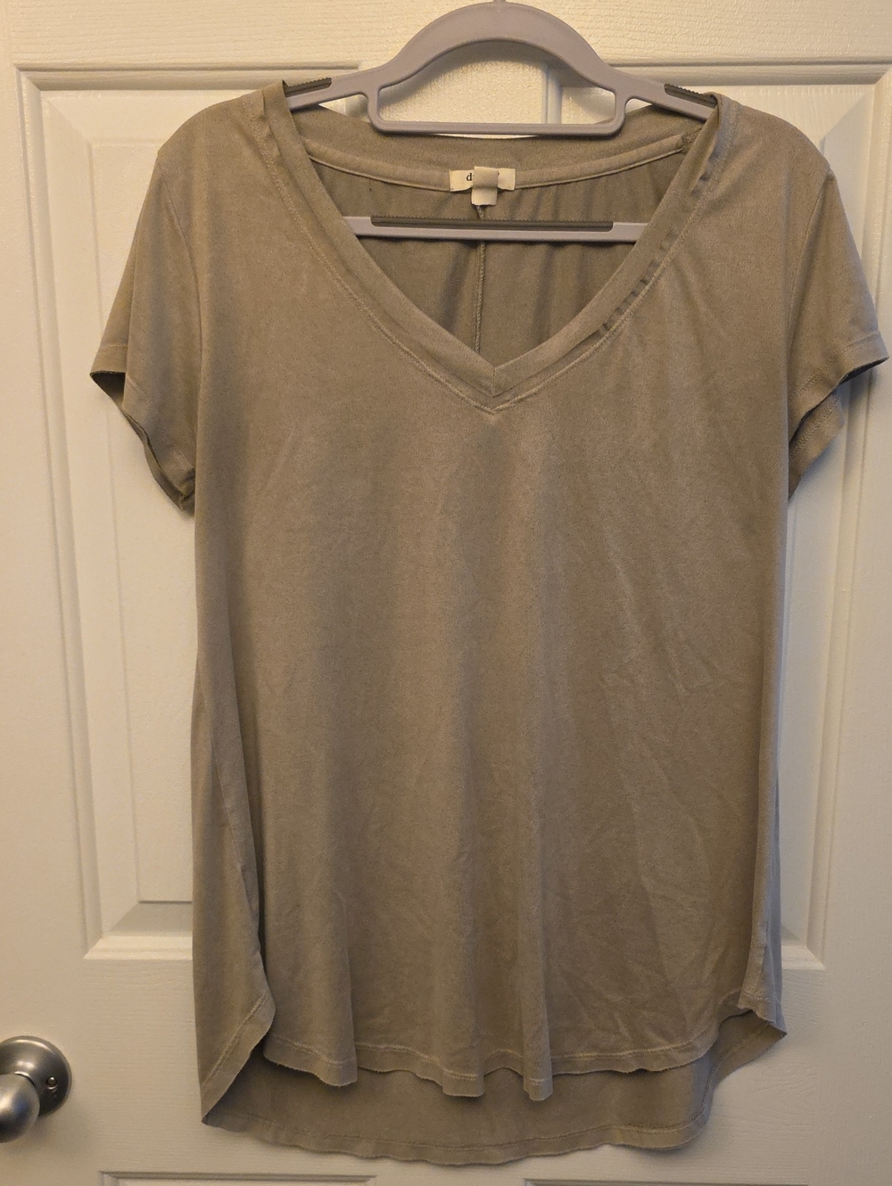 dylan Taupe V-Neck Short Sleeve Top